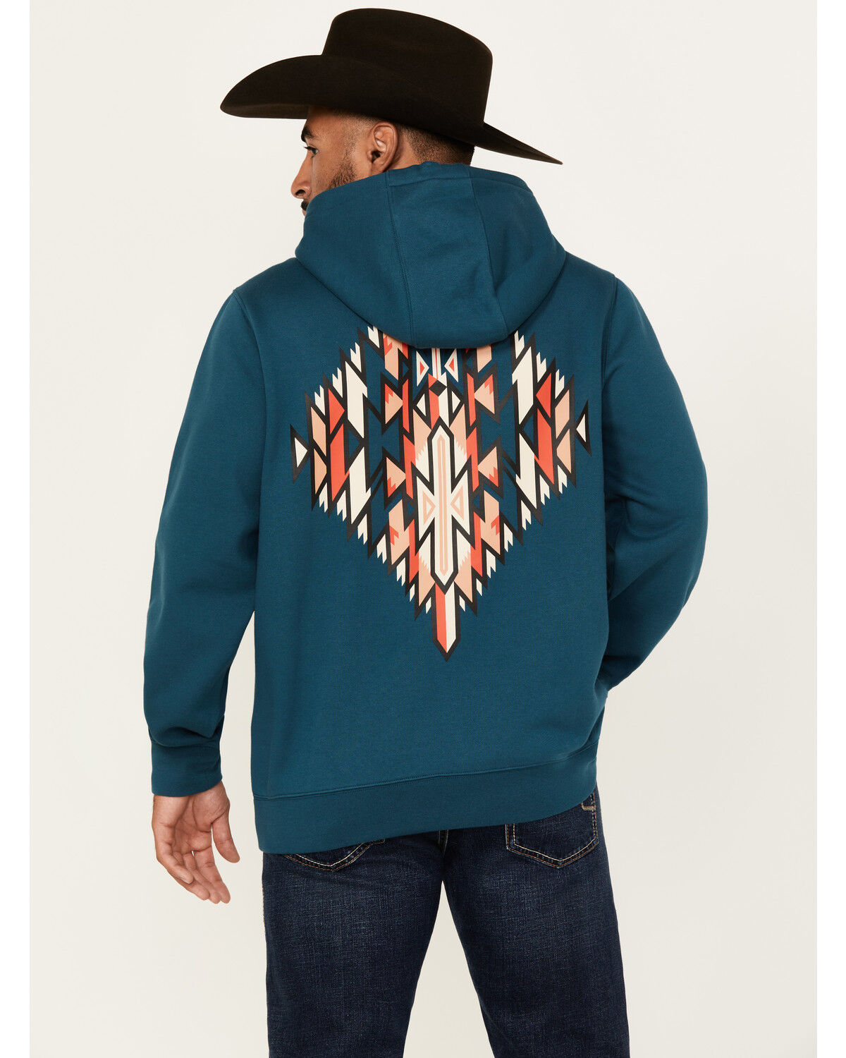 Image #1 - RANK 45&reg; Men's Lasso Southwestern Print Graphic Hooded Sweatshirt, Dark Teal, hi-res
