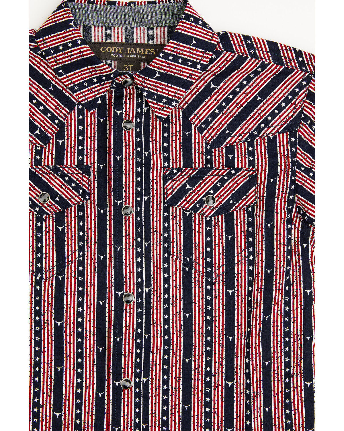Image #2 - Cody James Toddler Boys' Steer Head Stars & Stripes Short Sleeve Snap Western Shirt, Navy, hi-res