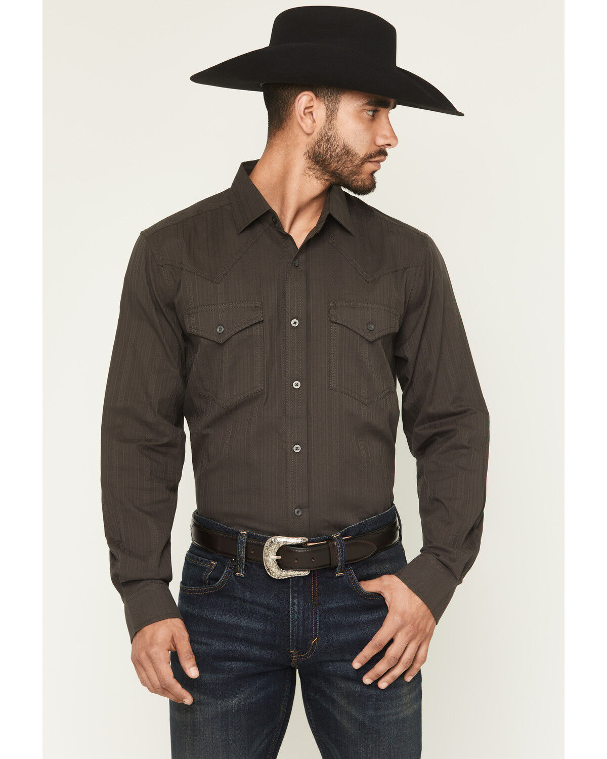 Image #1 - Cody James Black 1978&reg; Men's Cluny Tonal Striped Long Sleeve Button-Down Western Shirt, Charcoal, hi-res