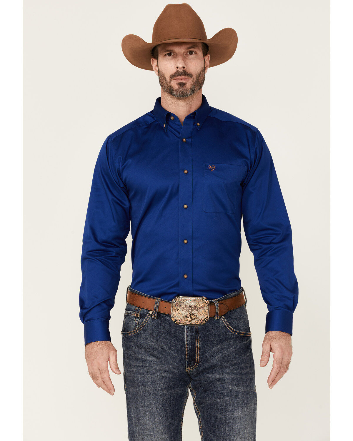 Image #1 - Ariat Men's Solid Royal Blue Twill Fitted Long Sleeve Button-Down Western Shirt, Royal Blue, hi-res