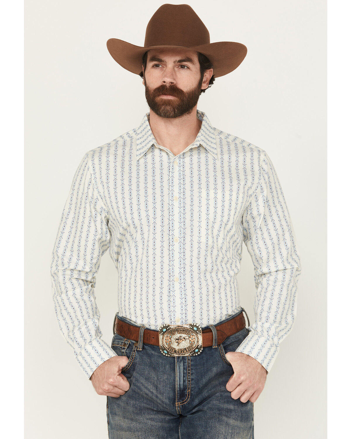 Image #1 - Gibson Trading Co Men's Luau Larry Geo Stripe Long Sleeve Button-Down Stretch Western Shirt, Ivory, hi-res