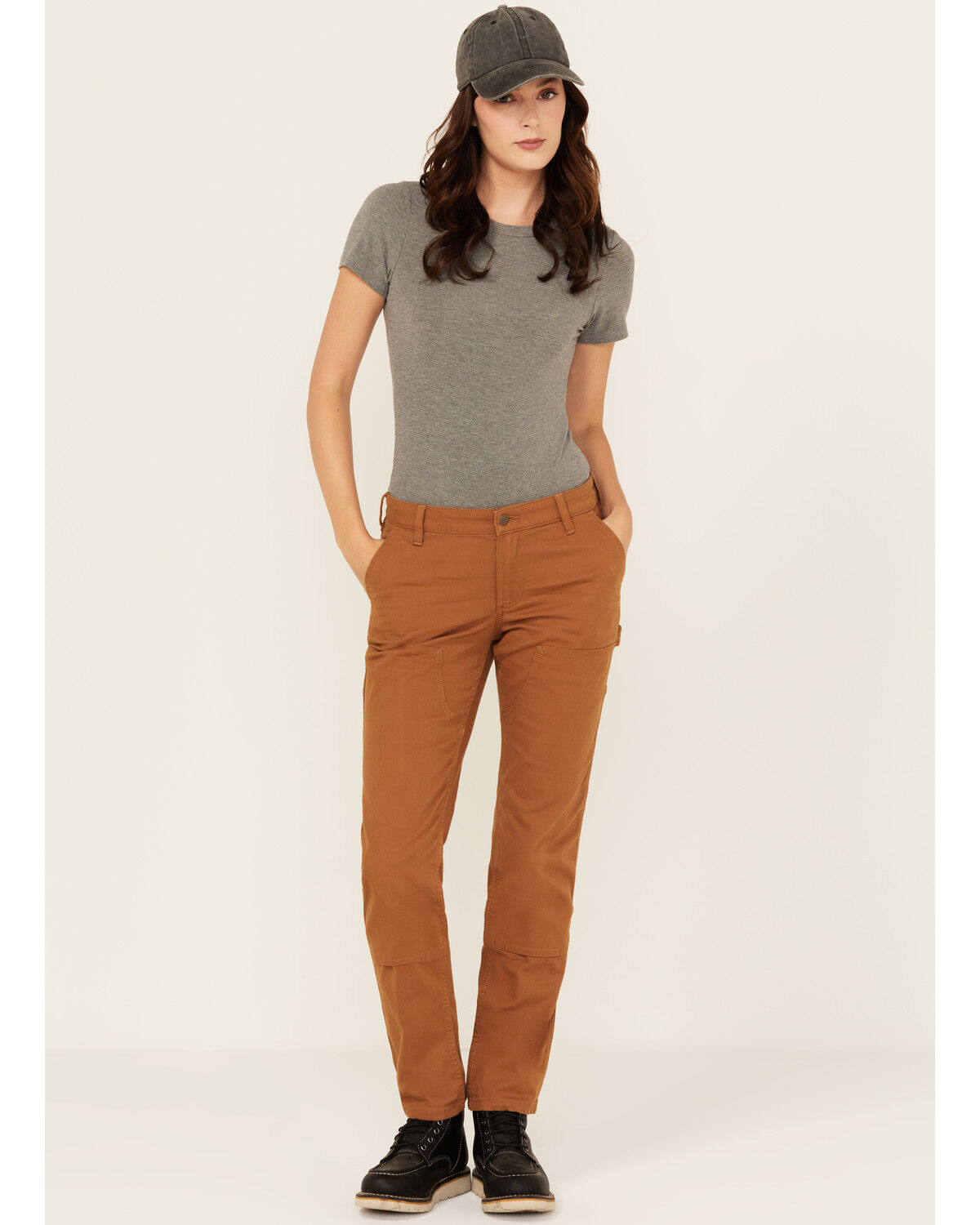Image #1 - Carhartt Women's Rugged Flex&reg; Double-Knee Relaxed Fit Canvas Work Pants, Brown, hi-res