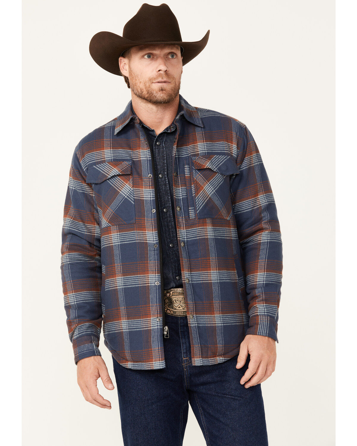 Image #1 - Dakota Grizzly Men's Quilted Tobias Ripstop Plaid Print Snap Flannel Jacket, Navy, hi-res