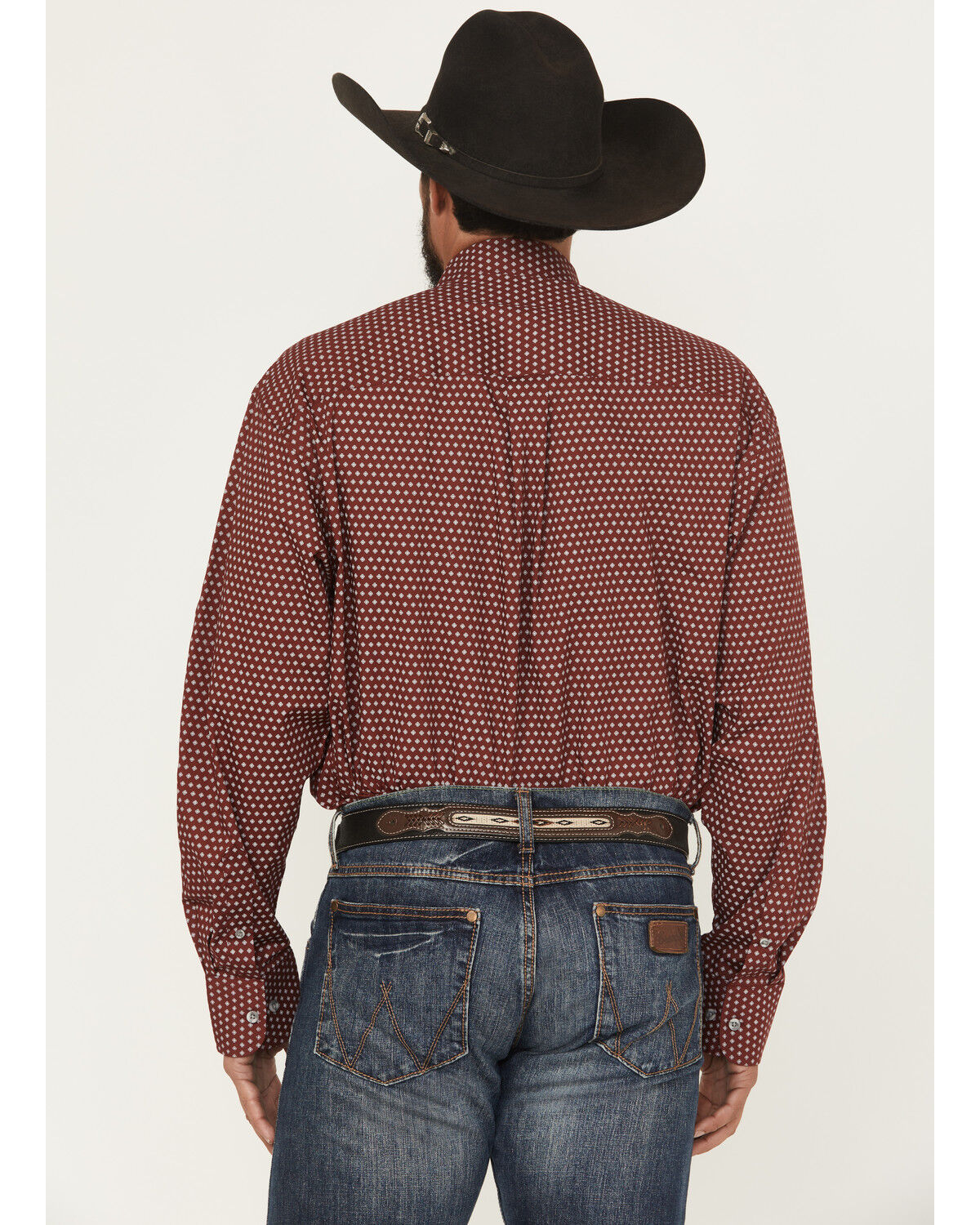 Image #4 - George Strait by Wrangler Men's Medallion Print Long Sleeve Button-Down Stretch Western Shirt, Wine, hi-res