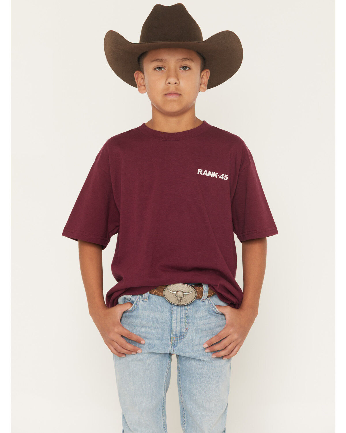 Image #2 - RANK 45&reg; Boys' Half Steer Skull Short Sleeve Graphic T-Shirt, Burgundy, hi-res