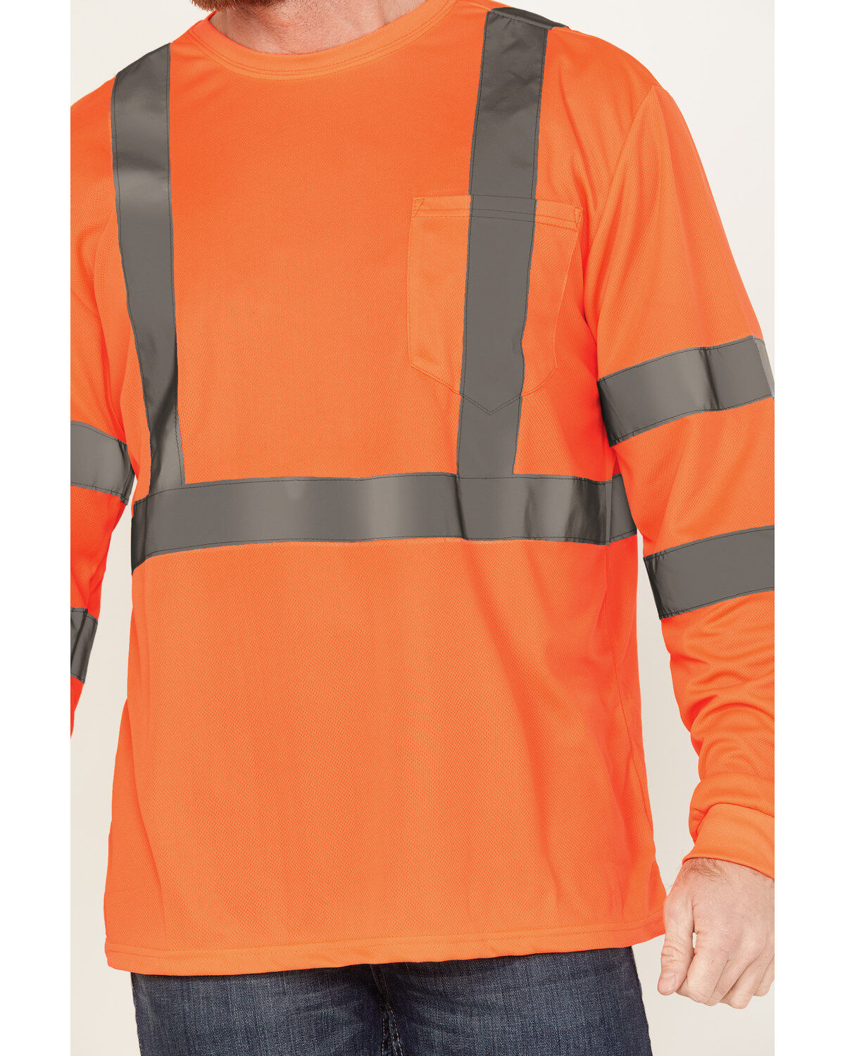 Image #3 - Hawx Men's Solid Enhanced Hi-Vis Long Sleeve Pocket Work T-Shirt, Orange, hi-res