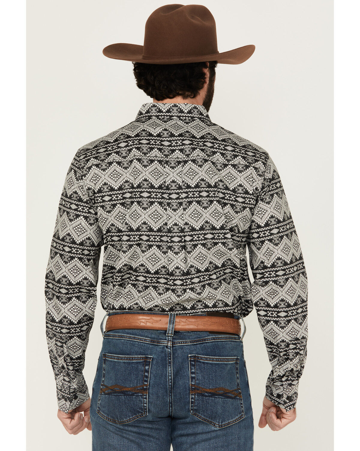 Image #4 - RANK 45&reg; Men's Blaze Southwestern Striped Long Sleeve Button-Down Stretch Western Shirt, Black, hi-res