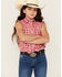 Image #1 - Wrangler Girls' Plaid Print Tie Front Sleeveless Snap Western Shirt , Red, hi-res