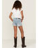 Image #4 - Rock & Roll Denim Girls' Front Yoke Fringe Pocket Shorts, Blue, hi-res