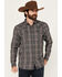 Image #1 - Moonshine Spirit&reg; Men's Badger Plaid Print Long Sleeve Snap Western Shirt, Black, hi-res