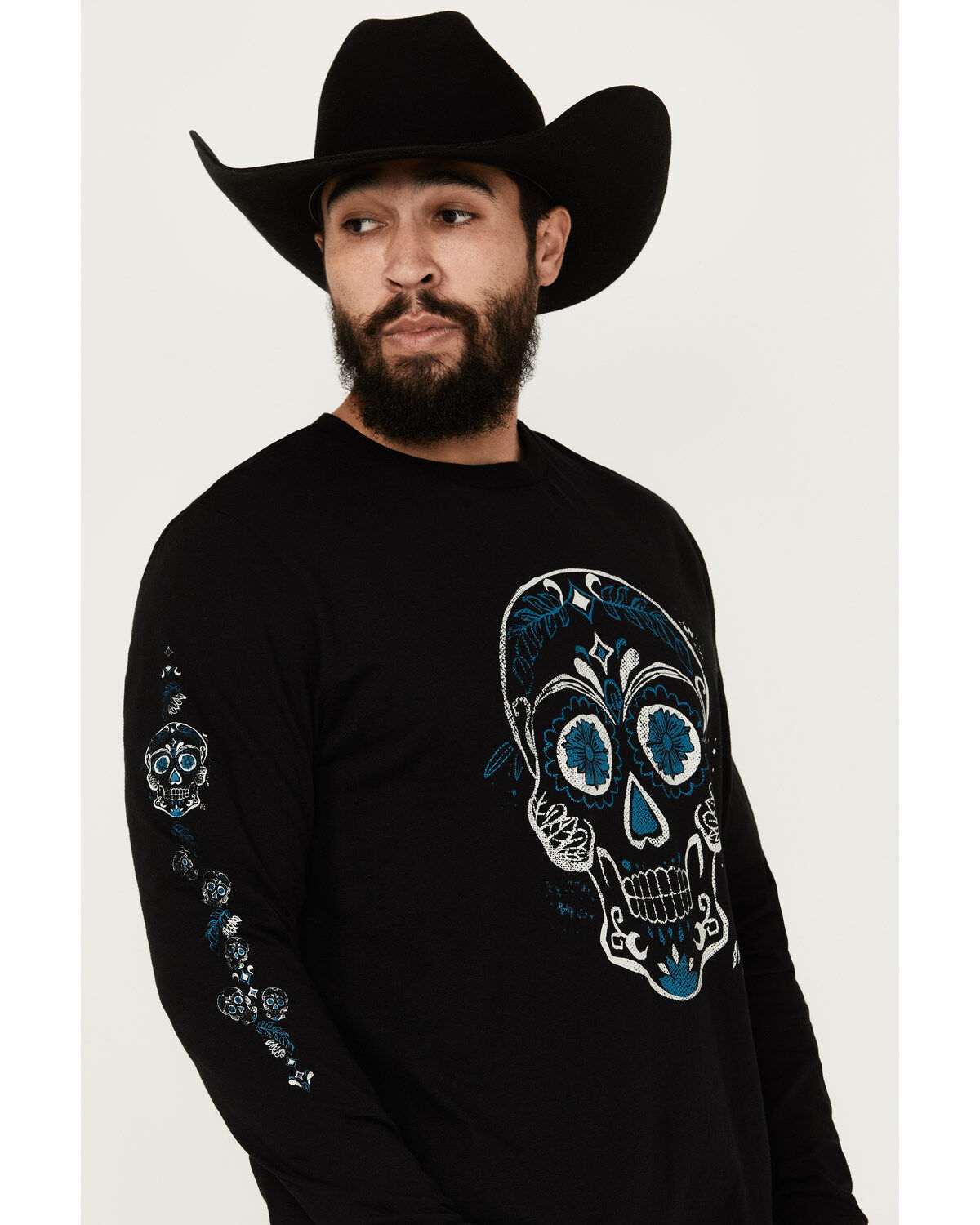 Image #2 - Moonshine Spirit&reg; Men's Candy Skull Long Sleeve Graphic T-Shirt, Black, hi-res