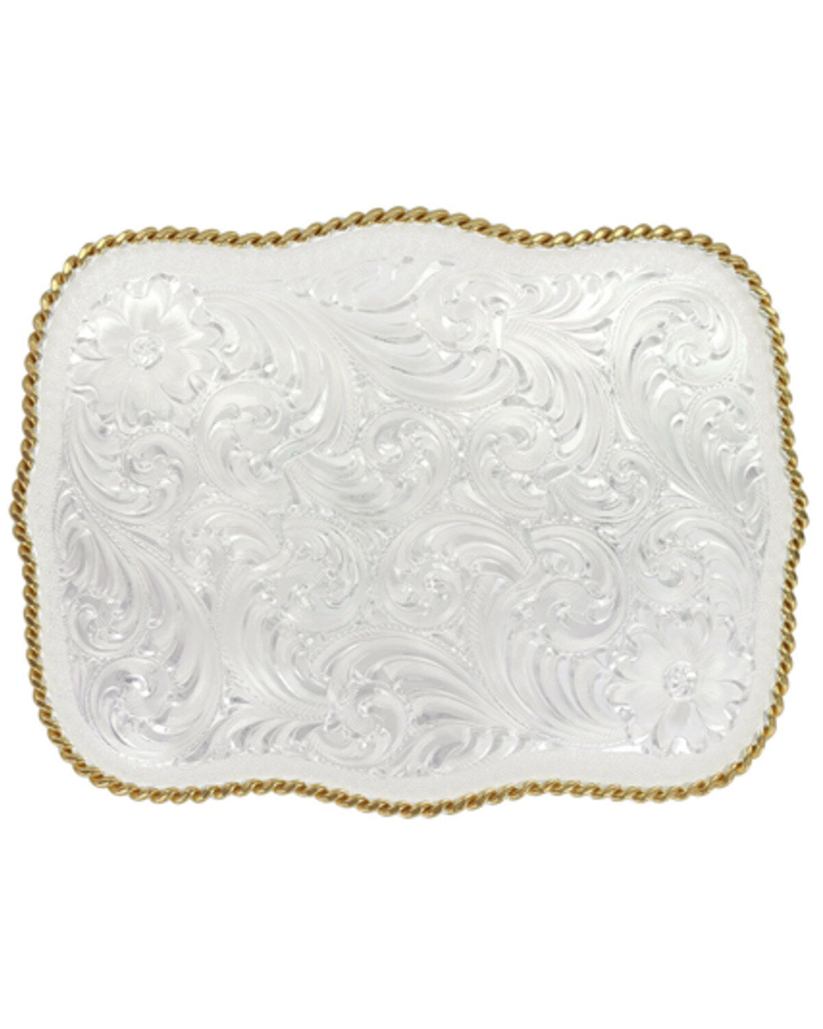 Montana Silversmiths Women's Large Scalloped Silver Engraved Western Belt Buckle, Silver, hi-res