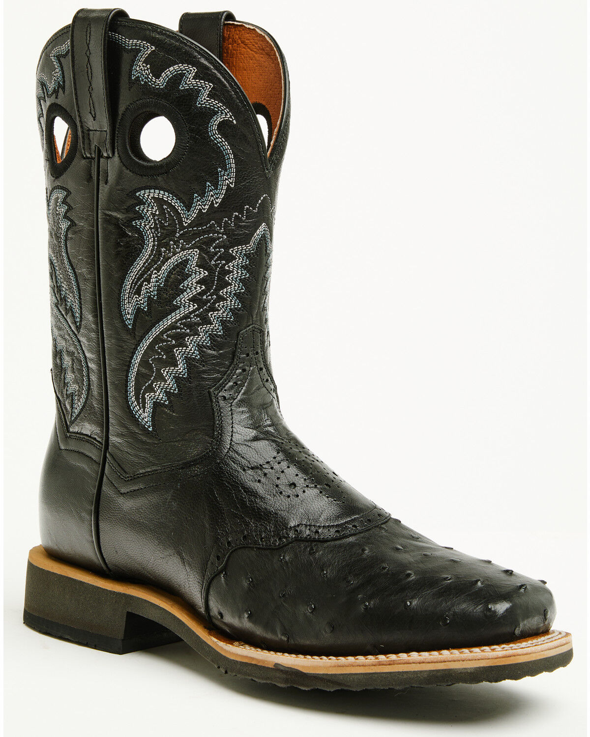 Dan Post Men's Exotic Full Quill Ostrich Martel Western Boots - Broad Square Toe, Black, hi-res