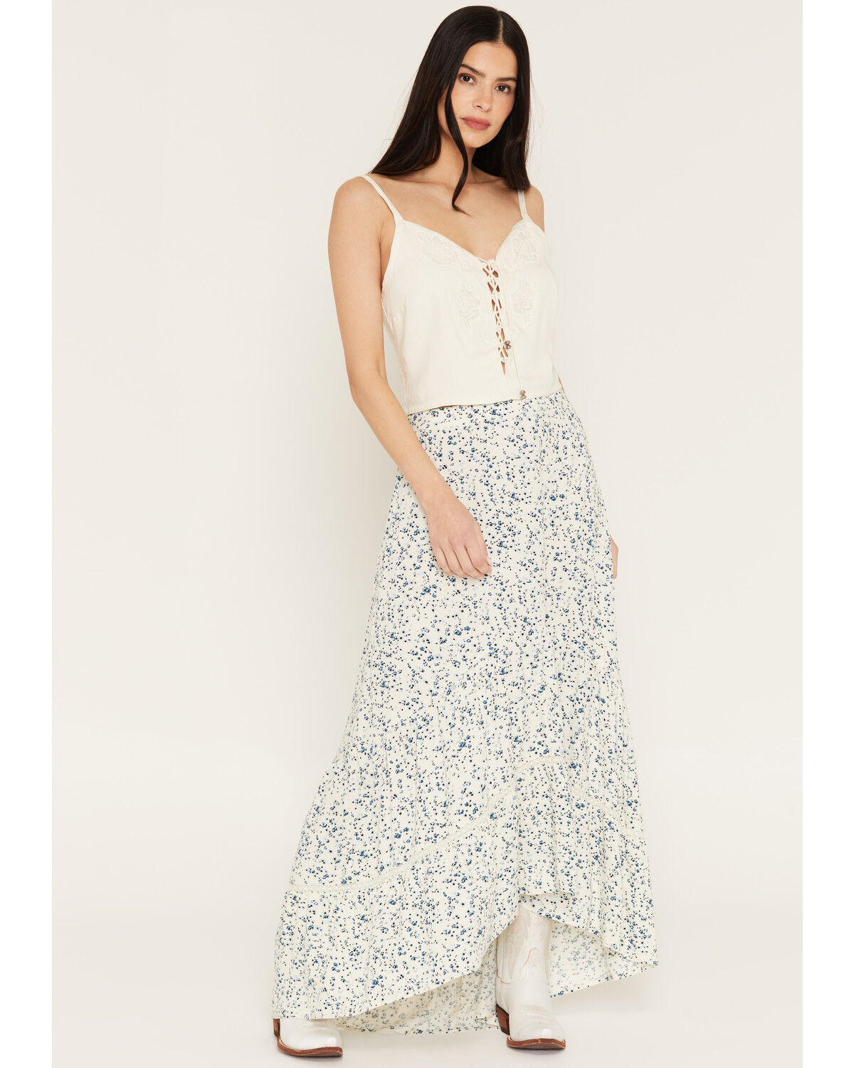 Image #1 - Idyllwind Women's Savanna Floral Print High-Low Maxi Skirt, Cream, hi-res