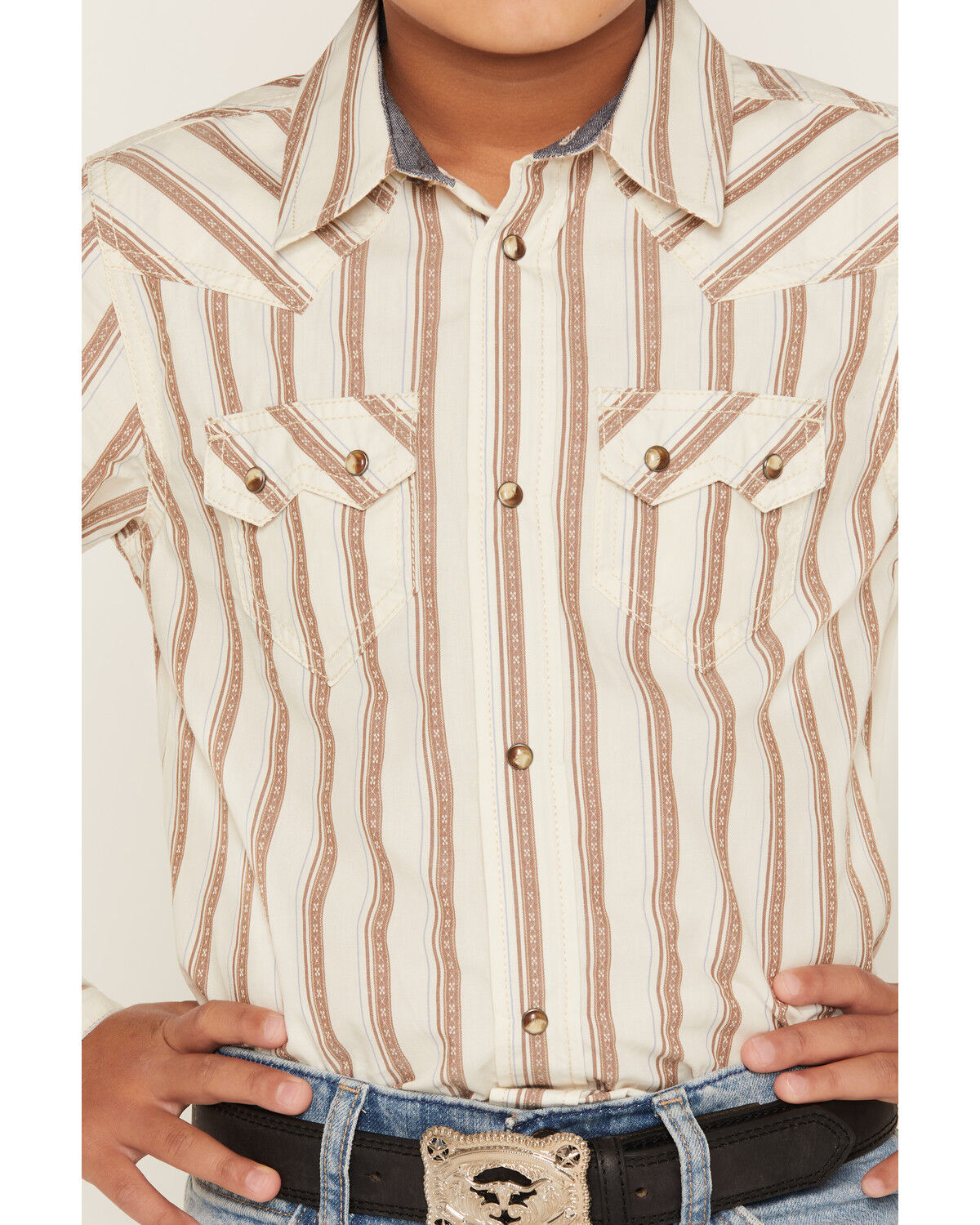 Image #3 - Cody James Boys' Trigger Striped Print Long Sleeve Snap Western Shirt, Cream, hi-res