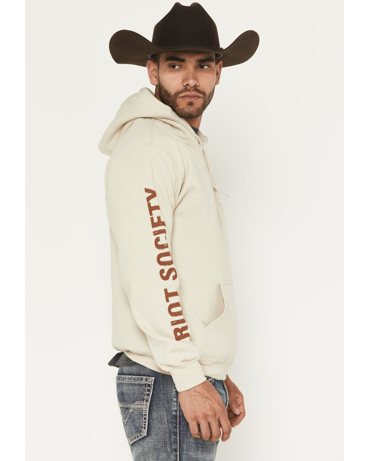 Image #2 - Riot Society Men's Bull Skull Embroidered Hooded Sweatshirt, Sand, hi-res