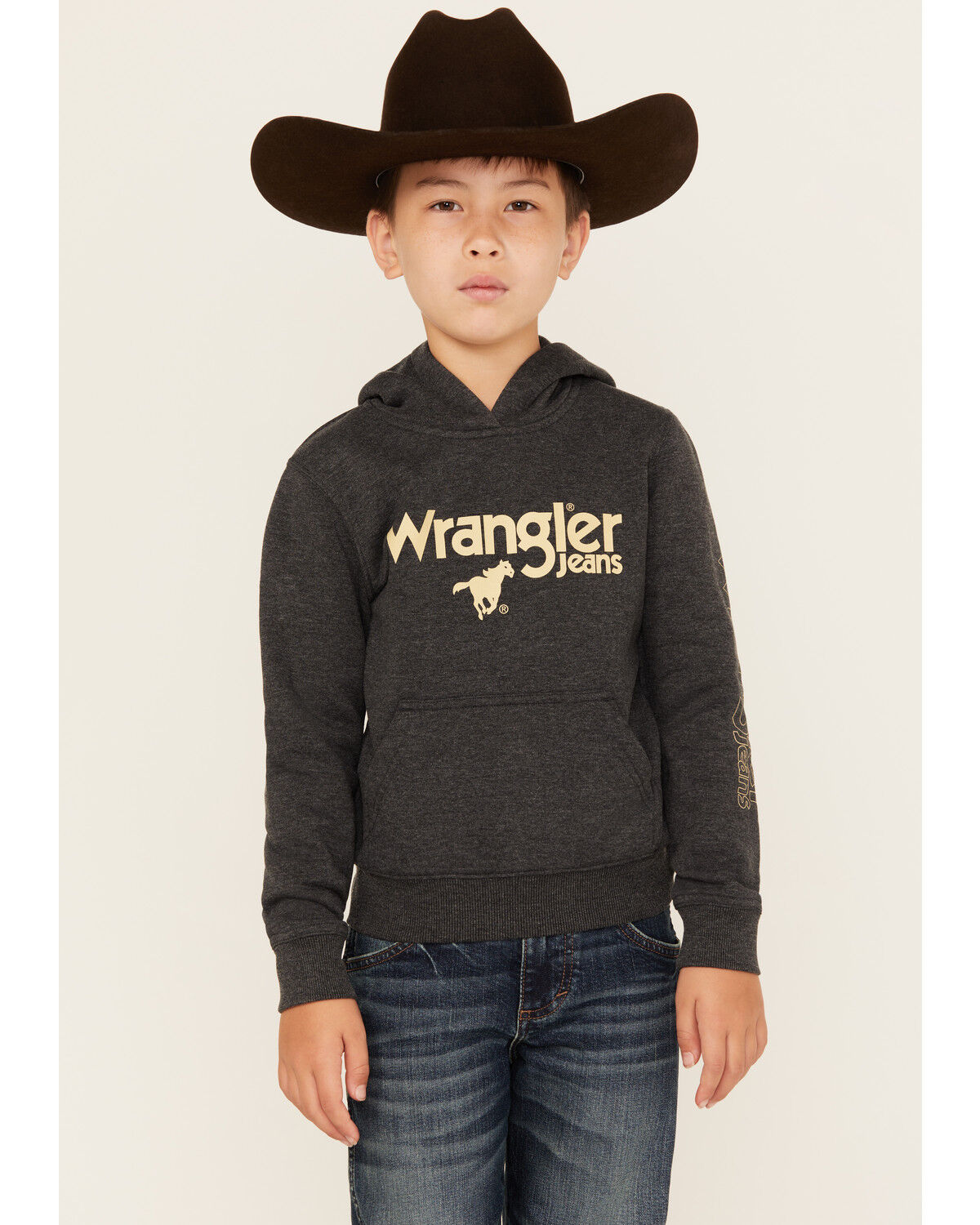 Wrangler Boys' Logo Hooded Sweatshirt, Black, hi-res