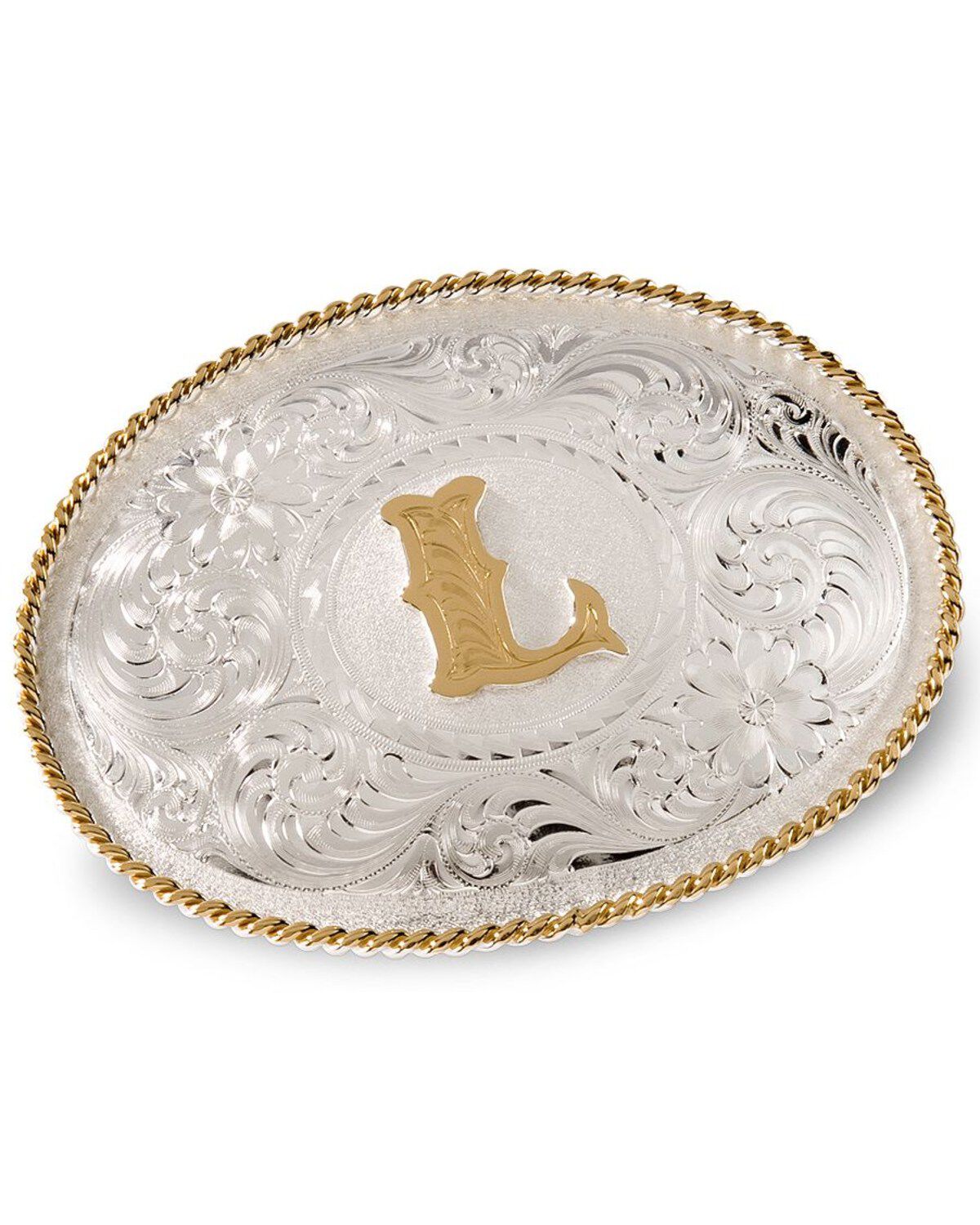 Image #1 - Montana Silversmiths Initial "L" Belt Buckle, Silver, hi-res