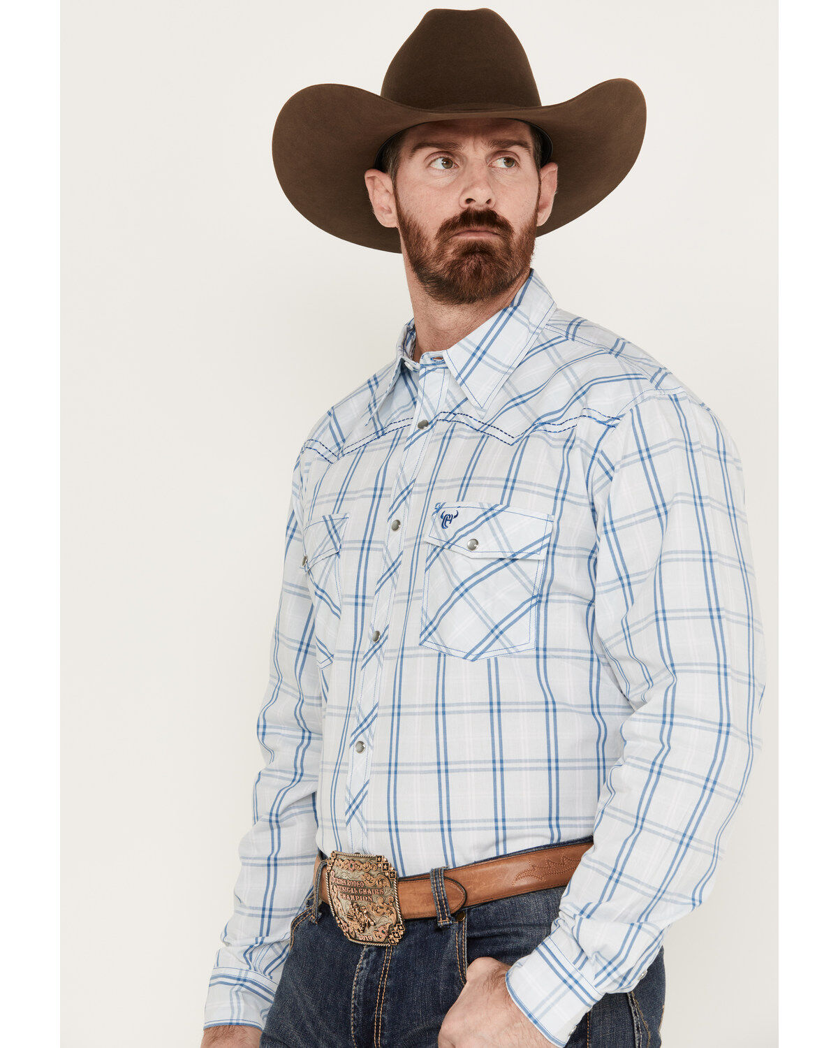 Image #2 - Cowboy Hardware Men's Plaid Print Long Sleeve Western Pearl Snap Shirt, , hi-res