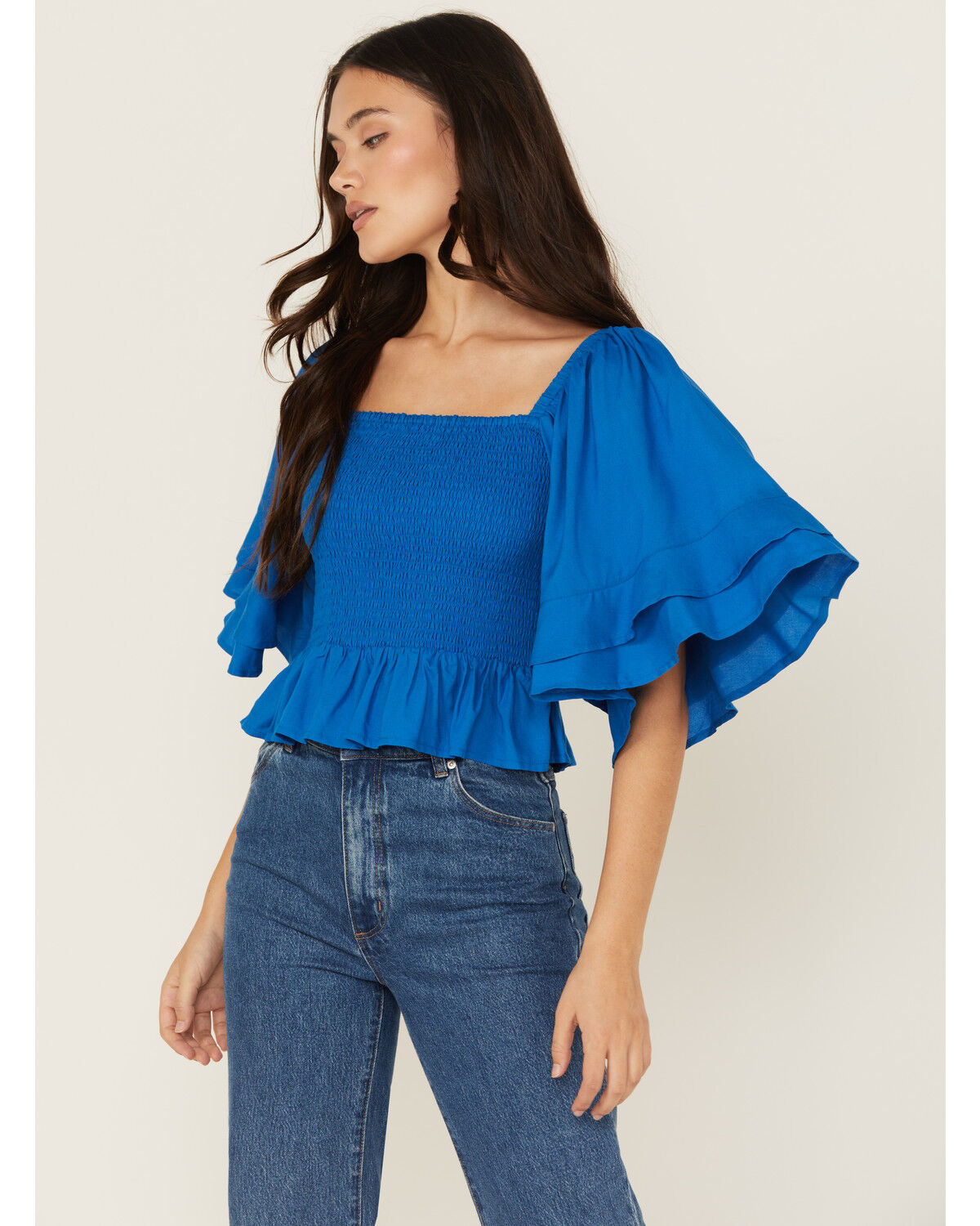 Image #1 - Shyanne Women's Ruffle Sleeve Top, Medium Blue, hi-res