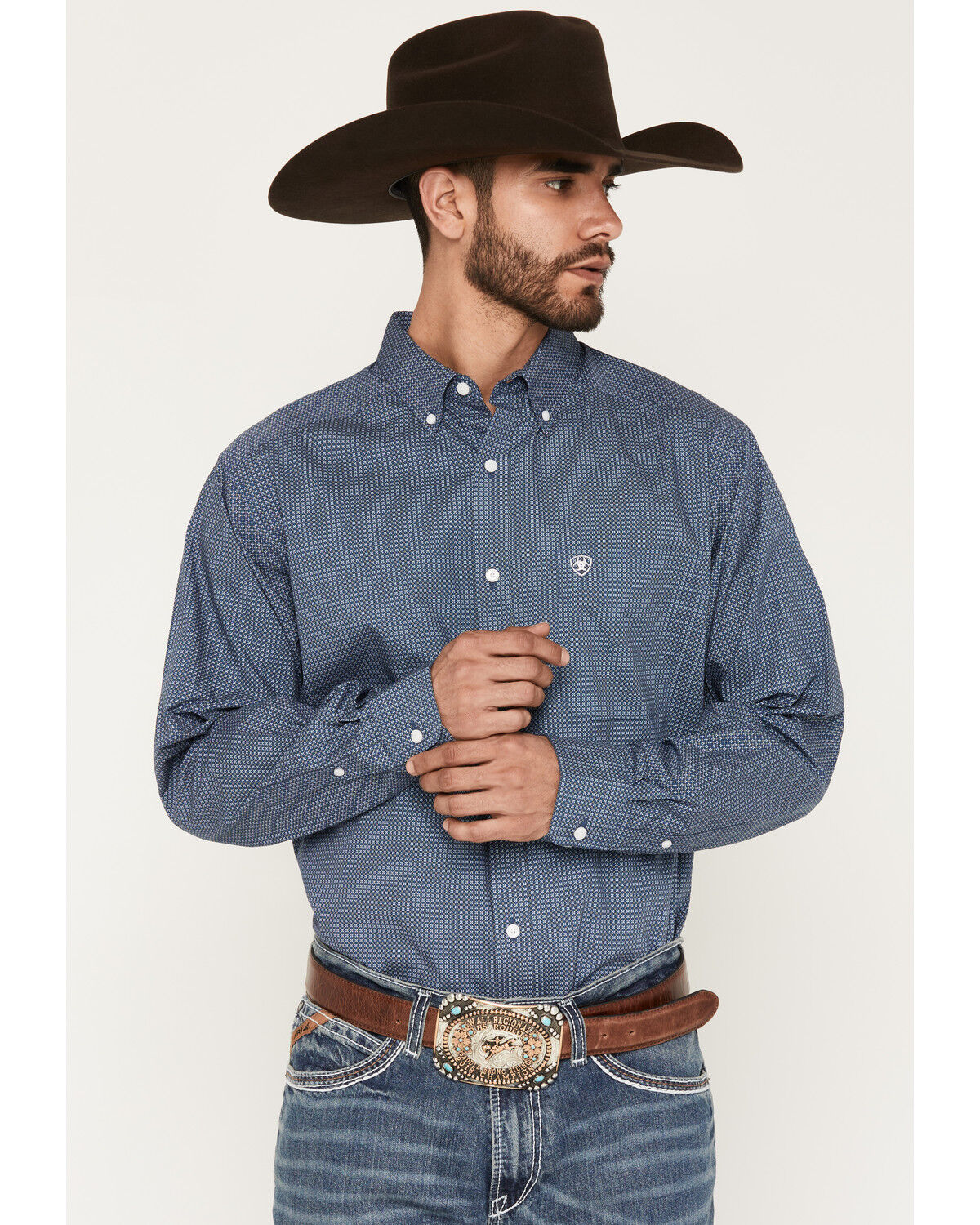 Image #1 - Ariat Men's Boot Barn Exclusive Storm Geo Print Long Sleeve Button-Down Western Shirt, Blue, hi-res
