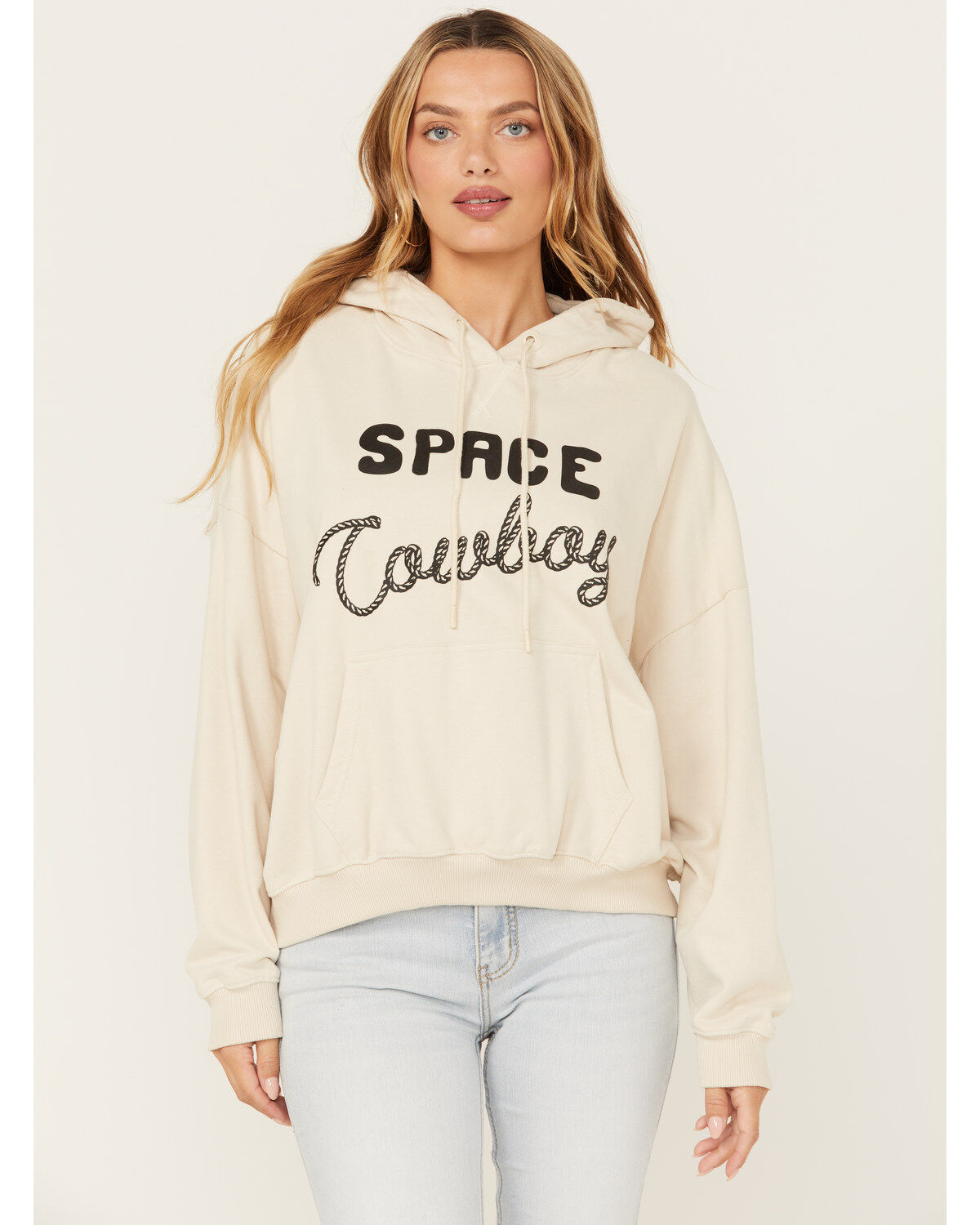 Image #1 - Wrangler Women's Space Cowboy Graphic Hoodie, Ivory, hi-res