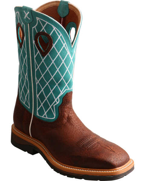 Image #1 - Twisted X Men's Lite Pattern Square Toe Western Work Boots, Brown, hi-res
