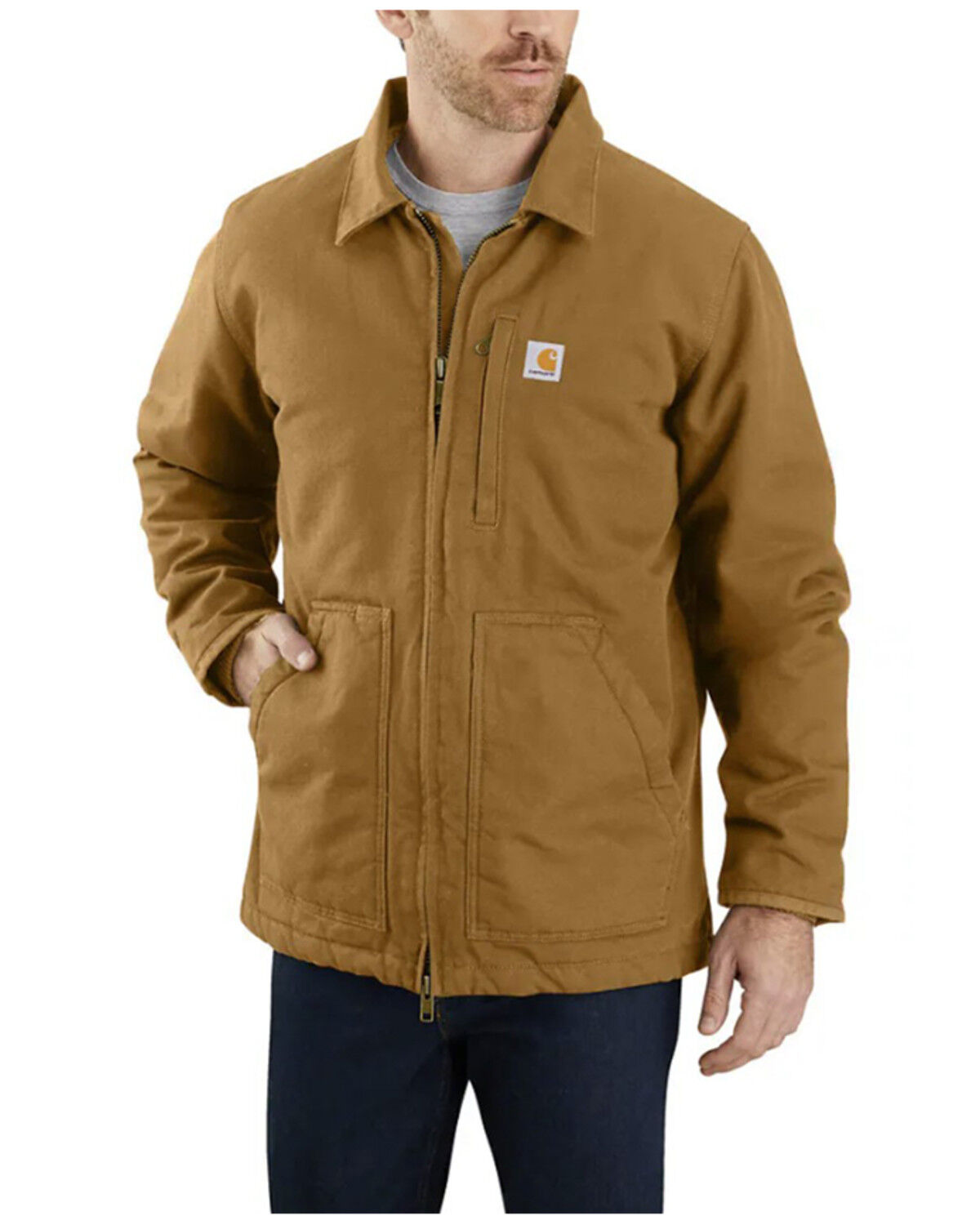 Carhartt Men's Loose Fit Washed Duck Sherpa Lined Coat - Big, Brown, hi-res