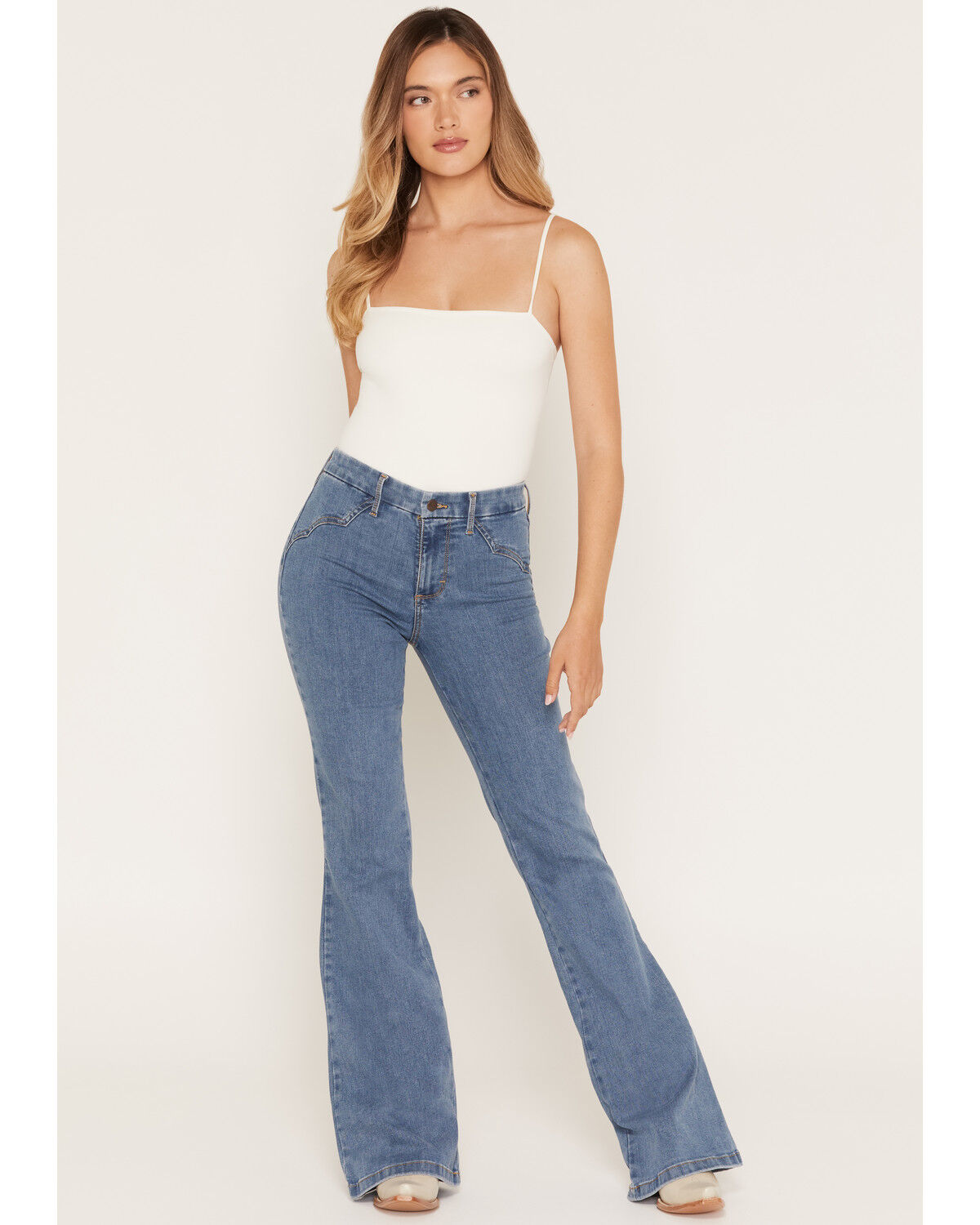 Wrangler Women's Jemma Medium Wash Bespoke High Rise Flare Stretch Denim Jeans, Medium Wash, hi-res