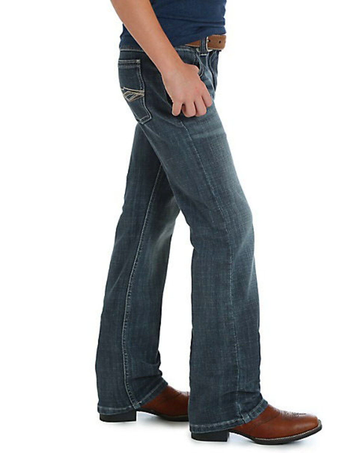Image #3 - Wrangler 20X Boys' No.42 Glasgow Vintage Bootcut Jeans, Blue, hi-res