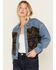 Image #1 - Cleo + Wolf Women's Medium Wash Denim and Blanket Jacket , Medium Wash, hi-res