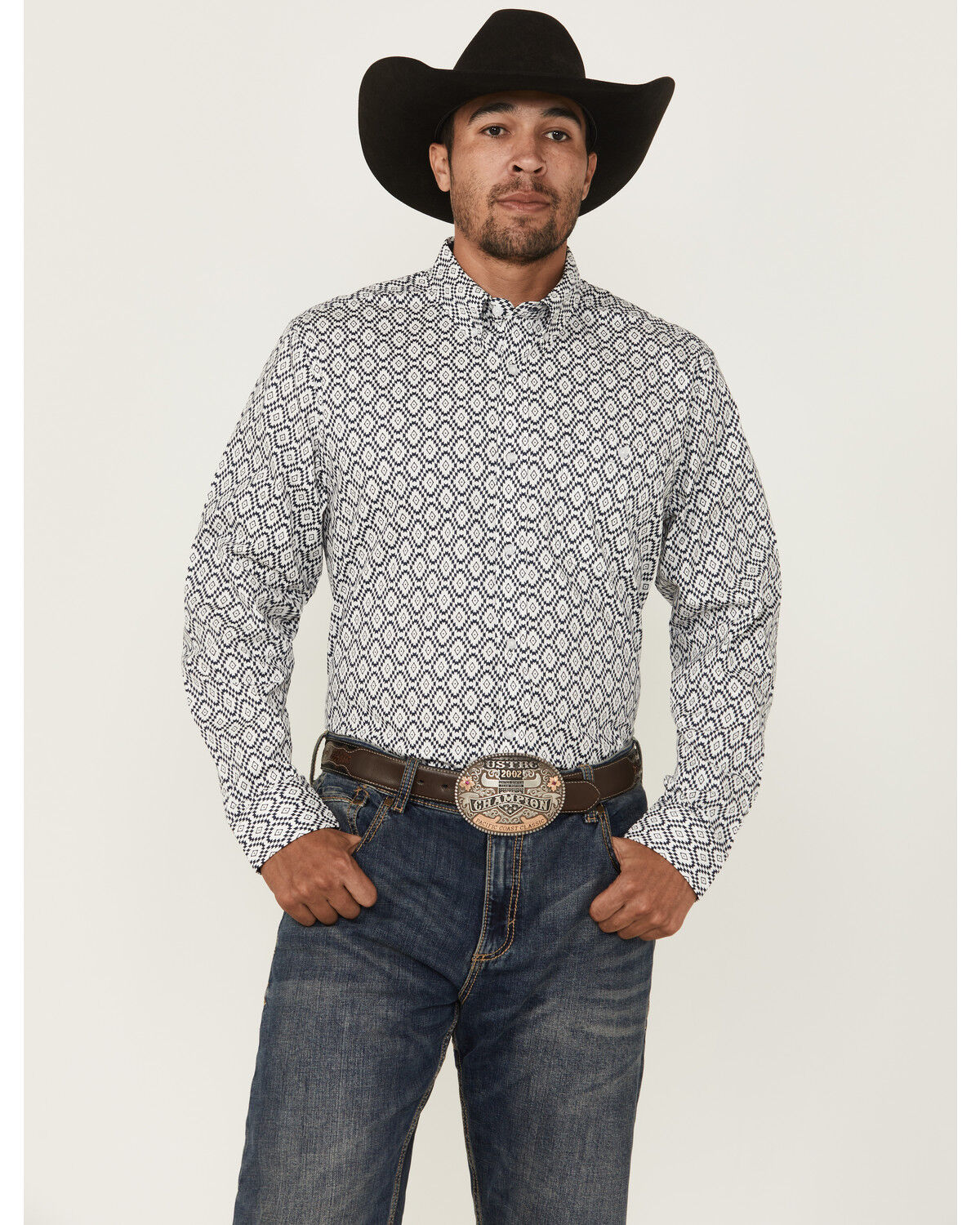 Image #1 - RANK 45&reg; Men's Desert Walk Medallion Print Long Sleeve Button-Down Stretch Western Shirt, Blue, hi-res