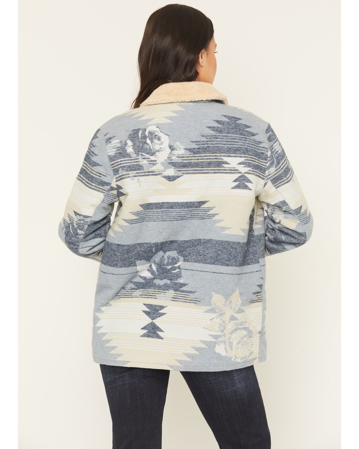 Image #4 - Idyllwind Women's Bluerose Southwestern Floral Print Sherpa Lined Jacket, Light Blue, hi-res