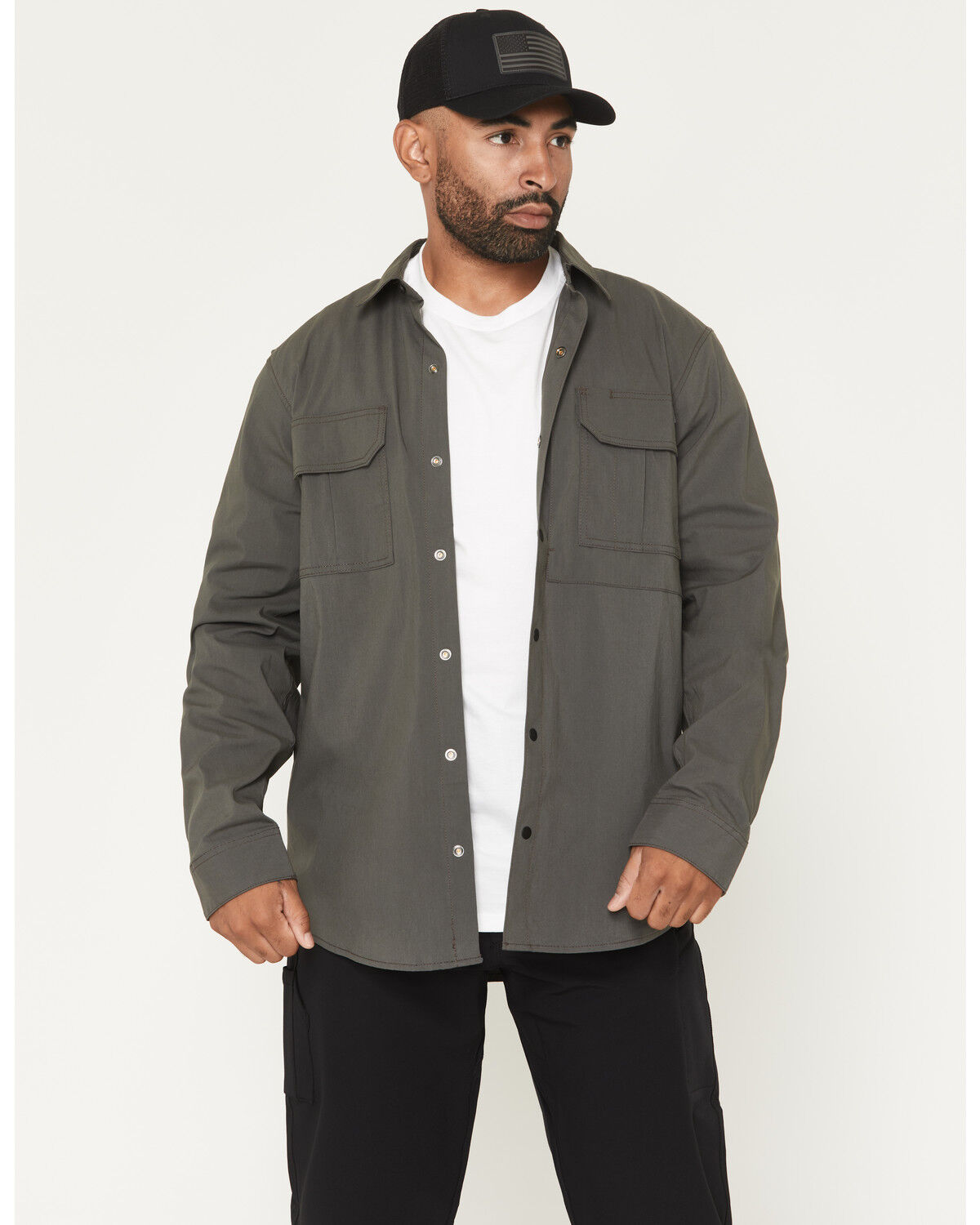 Dickies Men's Tradebuilt Utility Long Sleeve Snap Stretch Work Shirt, Slate, hi-res