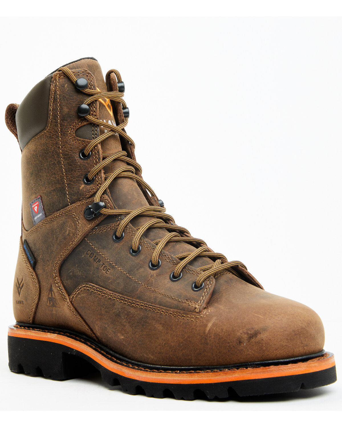 Hawx Men's 8" Insulated Lace-Up Waterproof Work Boots - Composite Toe, Brown, hi-res