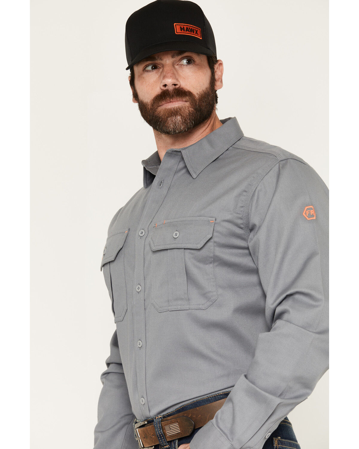 Image #2 - Hawx Men's FR Woven Long Sleeve Button-Down Work Shirt, Grey, hi-res
