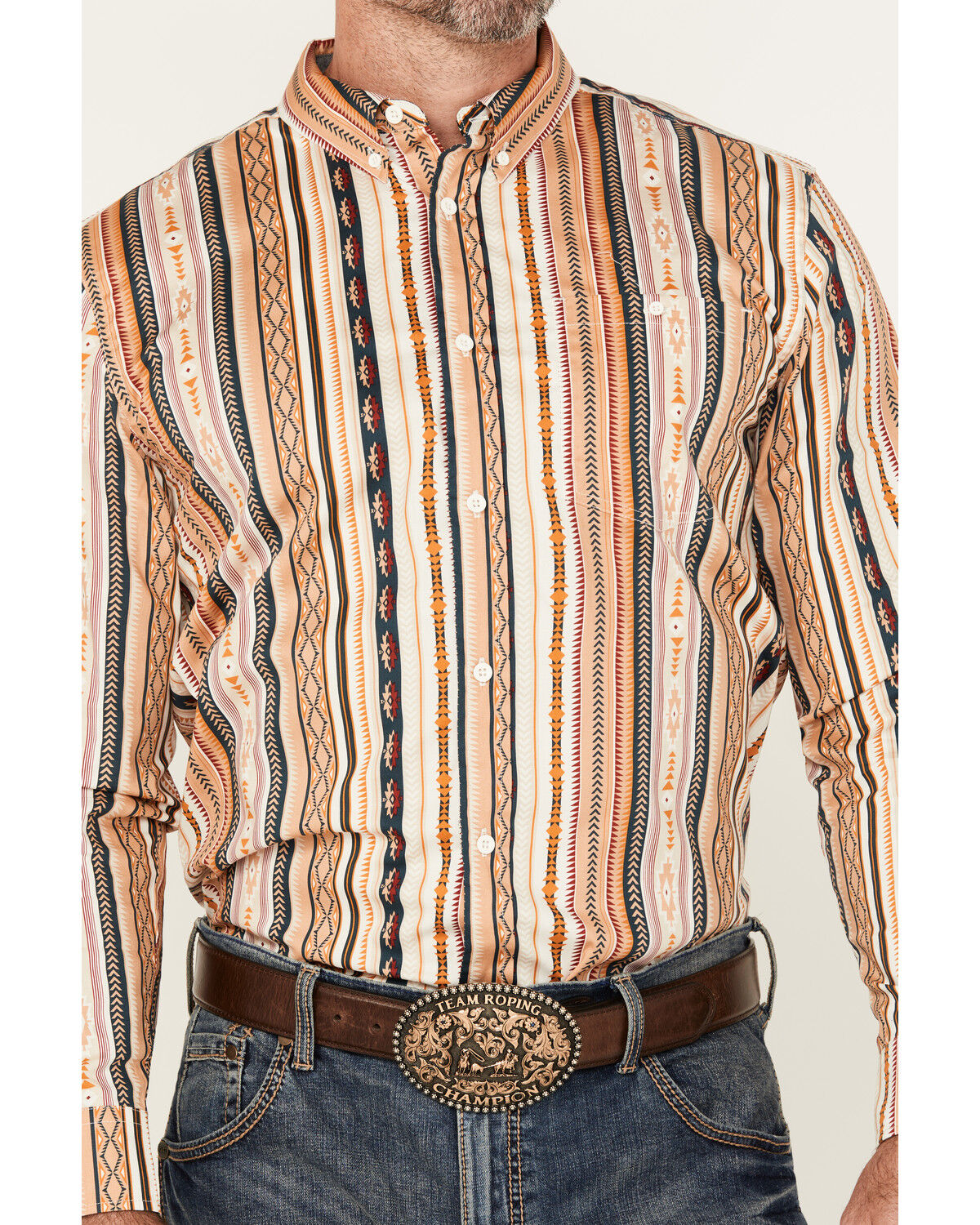 Image #3 - RANK 45&reg; Men's Durango Southwestern Striped Print Long Sleeve Button-Down Stretch Western Shirt, Tan, hi-res