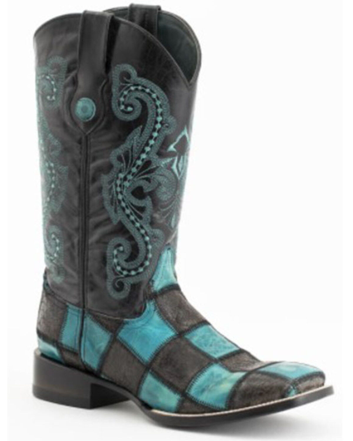 Ferrini Men's Patch Western Boots - Broad Square Toe, Black, hi-res