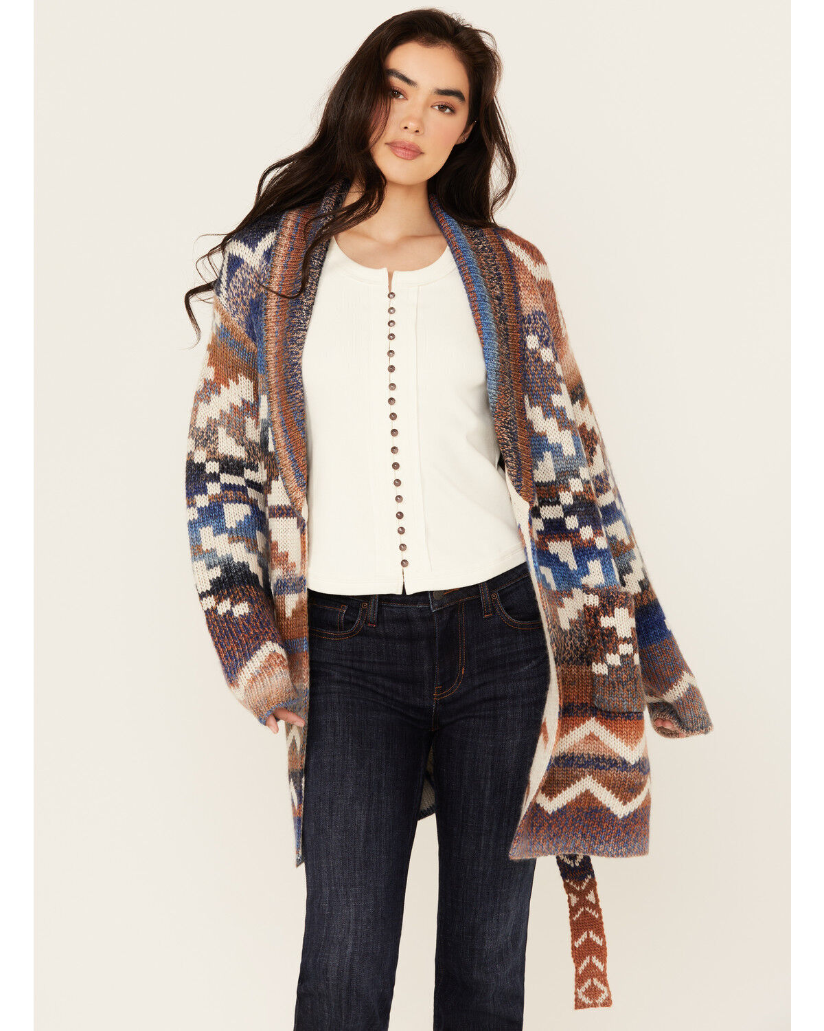 Image #2 - Idyllwind Women's Myhr Southwestern Print Cardigan, Indigo, hi-res