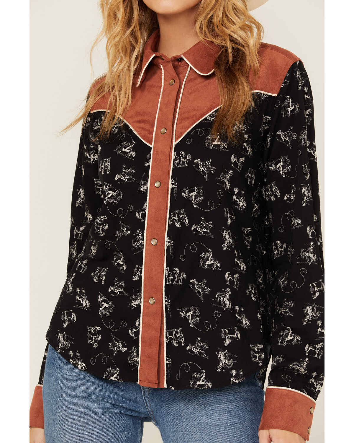 Image #3 - Cruel Girl Women's Conversation Print Long Sleeve Snap Western Shirt, Black, hi-res