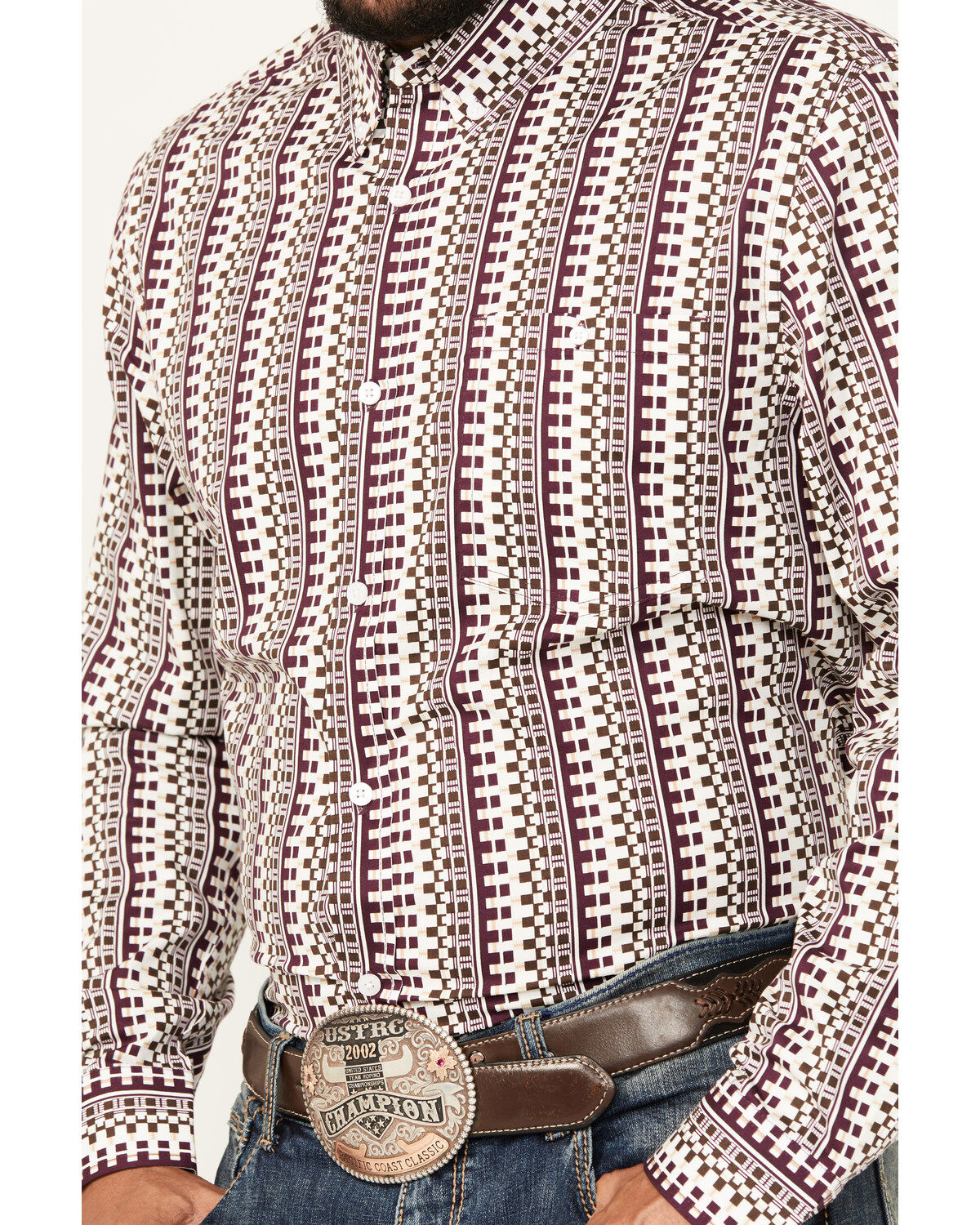 Image #3 - RANK 45&reg; Men's Railroad Geo Print Long Sleeve Button-Down Western Shirt, Grape, hi-res