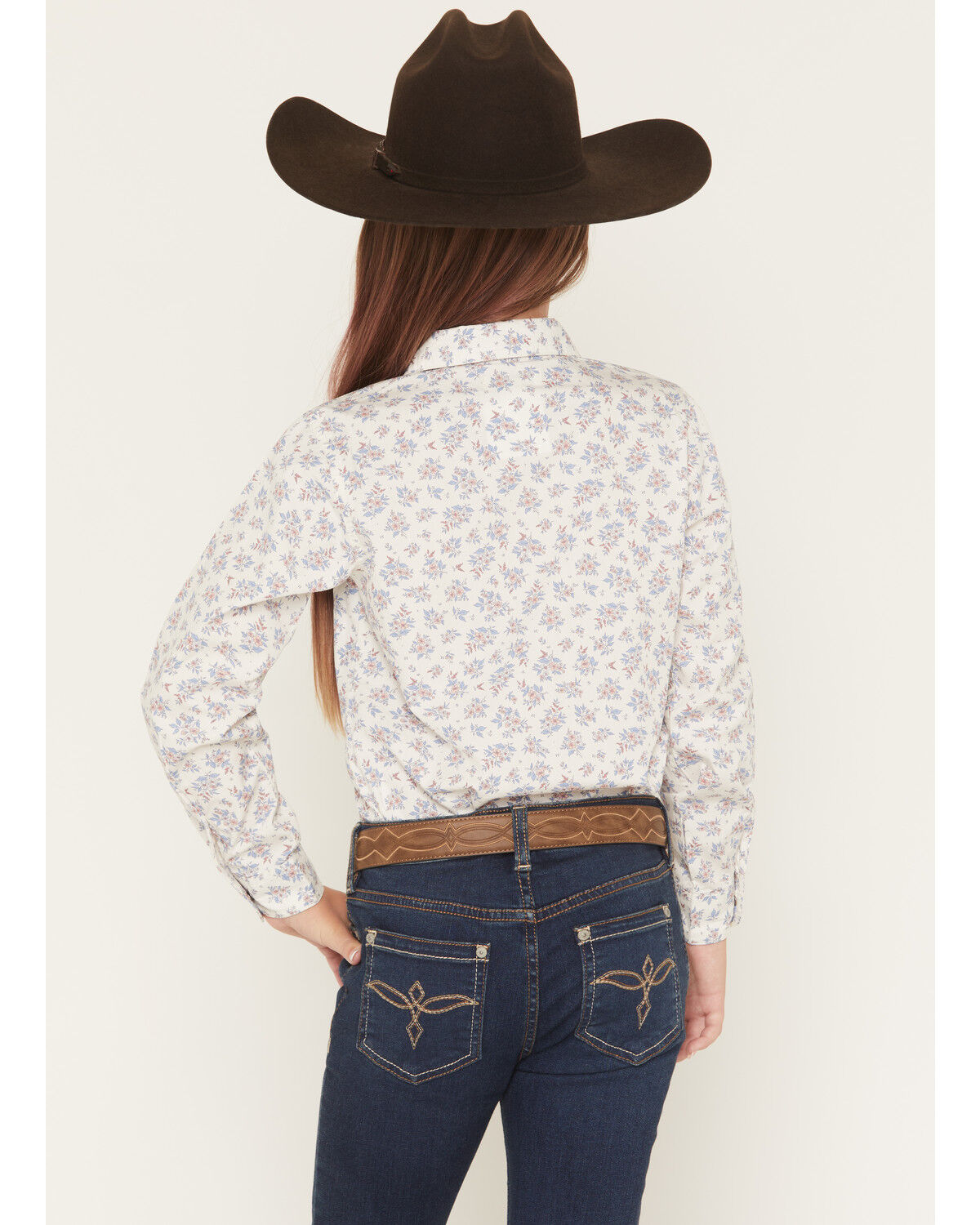 Image #4 - Ariat Girls' Floral Print Long Sleeve Snap Western Shirt, White, hi-res