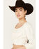 Image #2 - Beyond The Radar Women's Faux Suede Tie Back Top, Ivory, hi-res