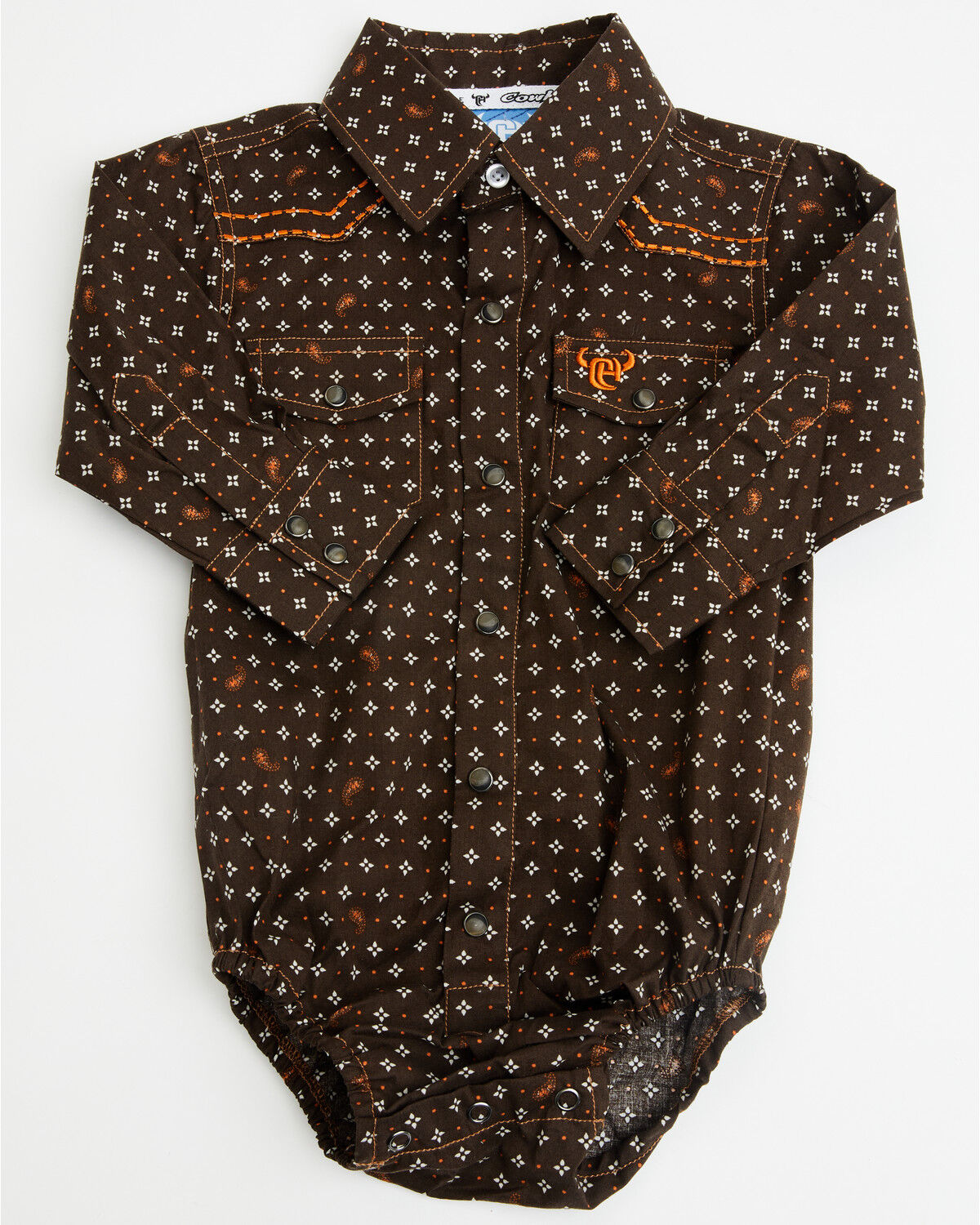 Cowboy Hardware Infant Boys' Geo Print Long Sleeve Snap Onesie, Brown, hi-res