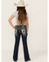 Image #1 - Grace in LA Girls' Dark Wash Horseshoe Flower Pocket Bootcut Stretch Denim Jeans , Dark Wash, hi-res