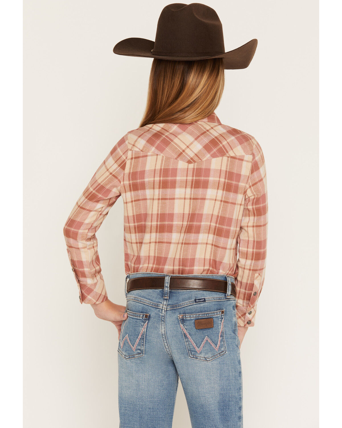 Image #4 - Shyanne Girls' Blair Plaid Print Embroidered Long Sleeve Snap Flannel Shirt, Rose, hi-res