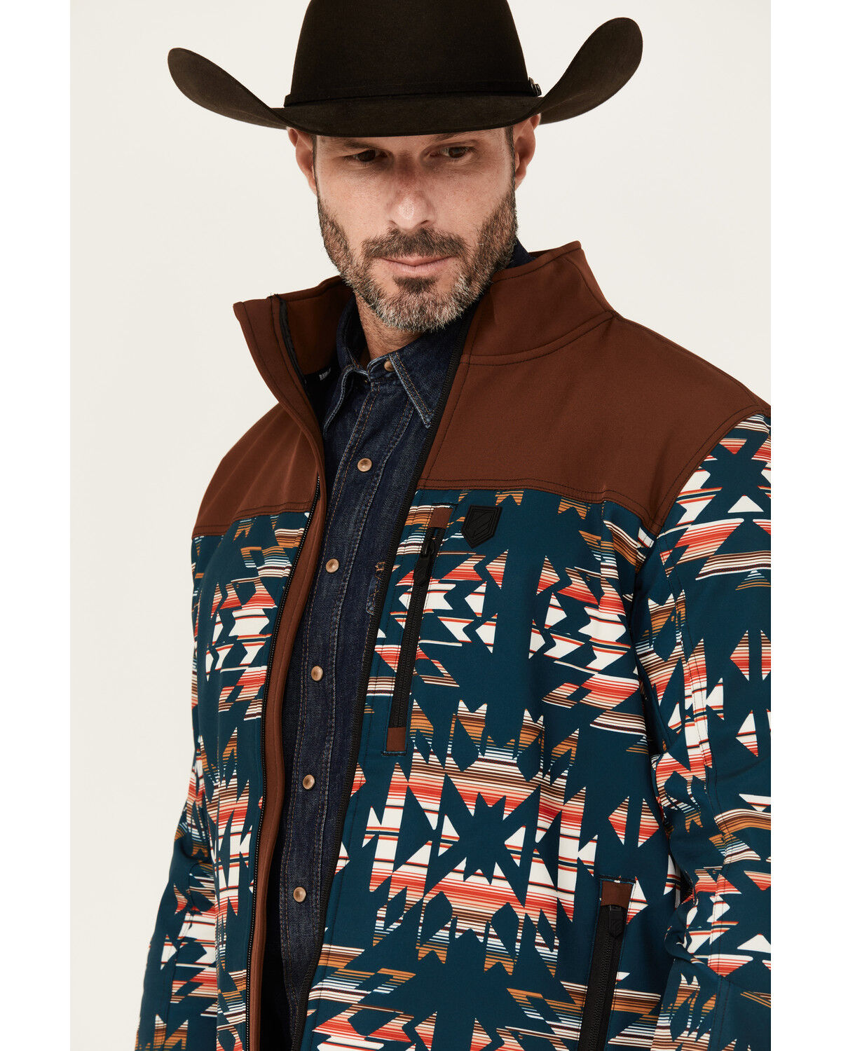 Image #2 - RANK 45&reg; Men's Southwestern Print Color Block Jacket, Dark Teal, hi-res