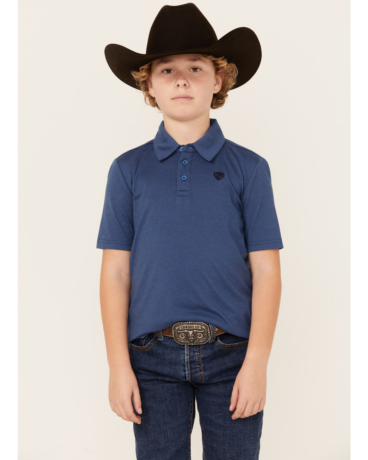Rock & Roll Denim Boys' Short Sleeve Polo Shirt, Blue, hi-res
