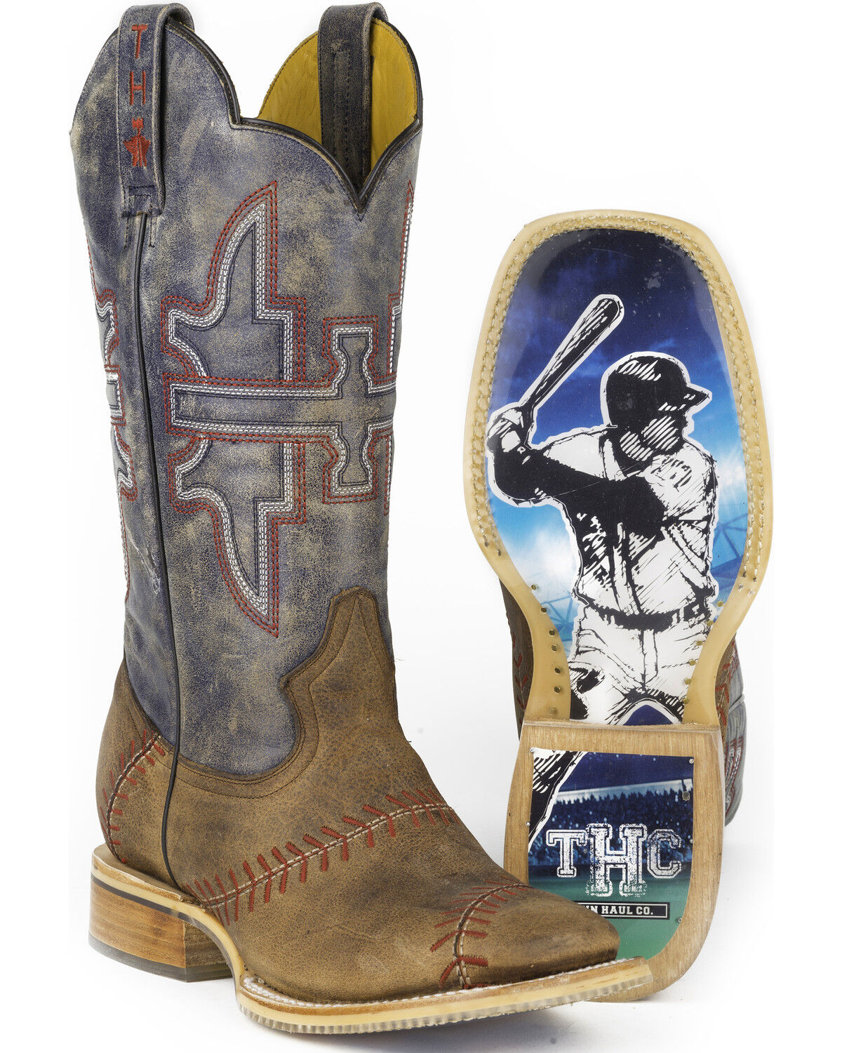 Tin Haul Men's Slugger Western Boots - Broad Square Toe, Tan, hi-res