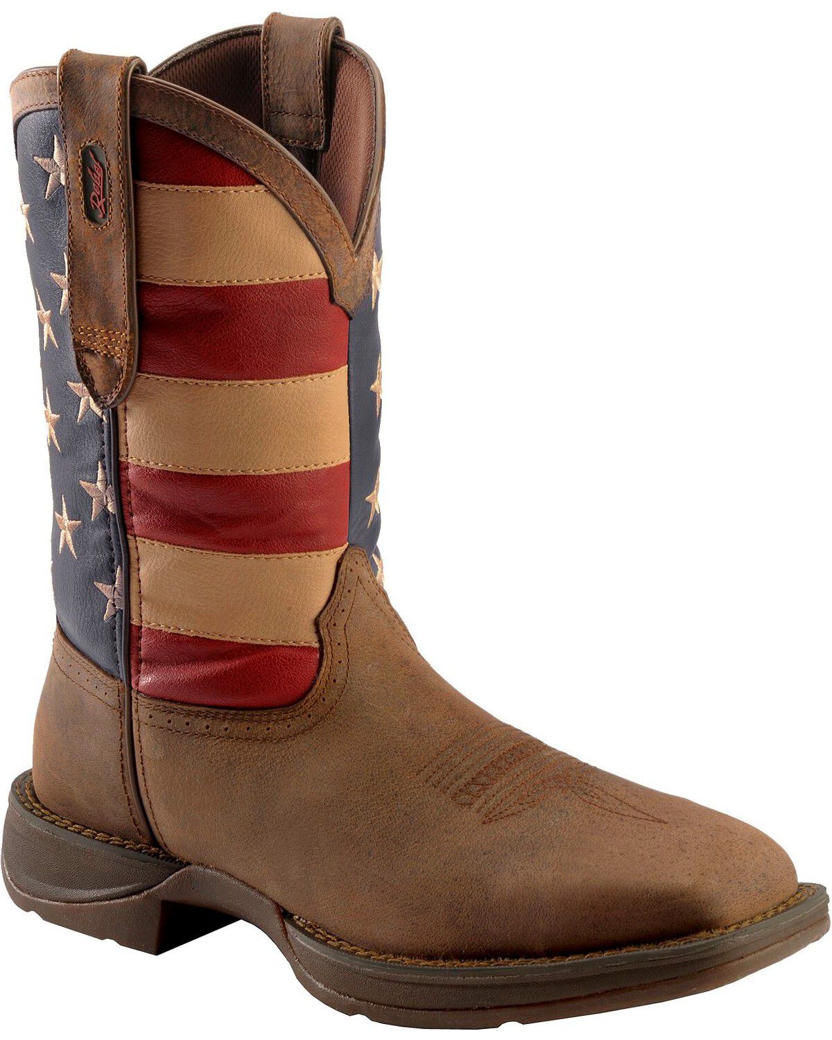 Image #2 - Rebel by Durango Men's Steel Toe American Flag Western Work Boots, Brown, hi-res